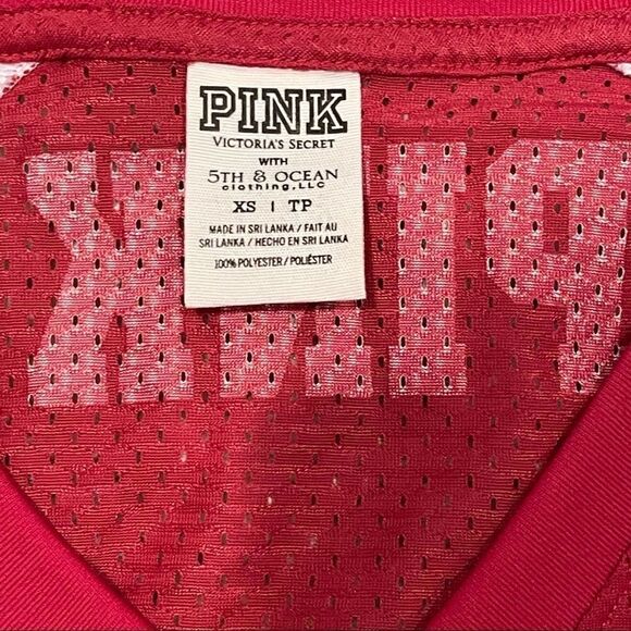 PINK Victorias Secret x 5th & Ocean USC Trojan Red Jersey W/ Gold Sequins Sz XS - Picture 3 of 7